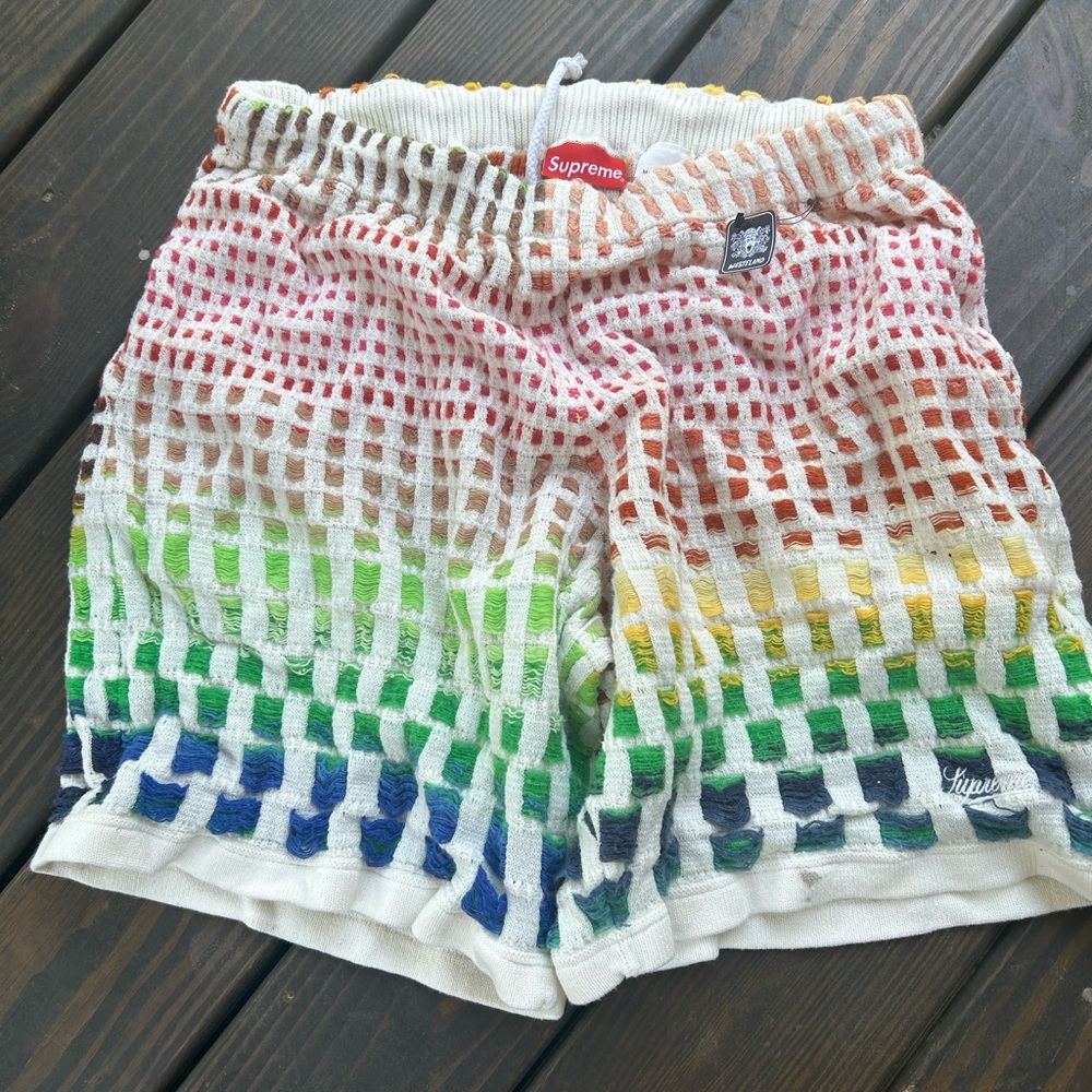 Supreme Cream and Pink Knit Waffle Sweater